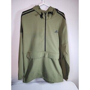 Adidas Pullover Windbreaker Half Zip Hoodie Jacket Green Men's XL